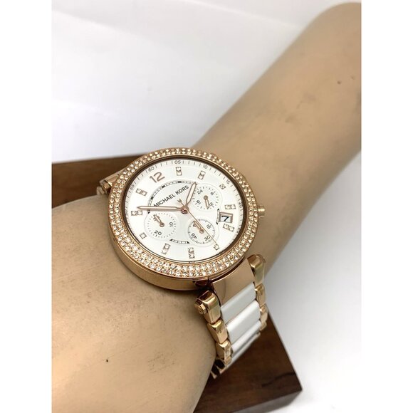 Michael Kors Women's Watch MK5774 Parker Quartz Chronograph Rose Gold White 39mm - Picture 6 of 15